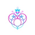 Vector fluorescence emblem with heart and flower