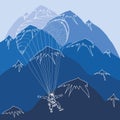 Vector flying sportsmen paragliding in mountains Royalty Free Stock Photo