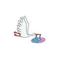 Vector flying stork carrying new-born babies Royalty Free Stock Photo