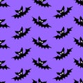 Vector flying vampire bats seamless pattern. Halloween backgrounds and textures in flat cartoon gothic style Royalty Free Stock Photo