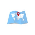 Vector folded world map with marker. World map with location ico