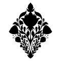 Vector folk art black silhouette floral rhombus composition on white background. Botanical print clipart with decorative flower Royalty Free Stock Photo