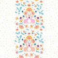 Vector folk art boho pastel easter bunny border. Royalty Free Stock Photo