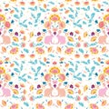 Vector folk art boho pastel easter bunny pattern. Royalty Free Stock Photo