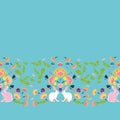 Vector folk art boho vibrant easter bunny border.