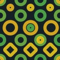 Vector folk embroidery-like pattern with circles squares and flowers Royalty Free Stock Photo