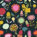 Vector folk floral seamless pattern background