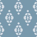 Vector Folklore Rose and Leaves Decor on Blue seamless pattern background.