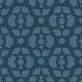 Vector Folklore Rose and Leaves Decor on Deep Sea Blue seamless pattern background.