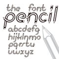 Vector font from a to z made with pencils, creative writing idea. Can be used as logo design element in copywriting business