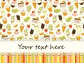 Vector food background with sweets, ice-cream, cake and coffee