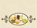 Vector food background with sweets, ice-cream, cake and coffee
