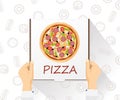 Vector food delivery banner. Pizza delivery. Flat style, top view