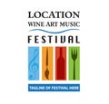 Vector - Food, wine, music, arts festival logo, isolated on white background. Vector illustration.