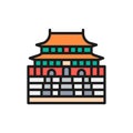 Vector Forbidden City, China, landmark flat color line icon.