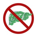 Vector forbidden sign with human healthy liver made of leaves isolated from background. Ban on transplantation of organs Royalty Free Stock Photo