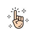 Vector forefinger, clean hand, cursor, click flat color line icon.