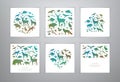 Vector forest animals set vector templates with text. Flat animals silhouettes in square and round frame. Heart shape. Royalty Free Stock Photo