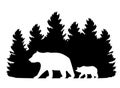 Vector forest with bears. mama bear and baby bear silhouette. Royalty Free Stock Photo