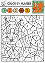 Vector forest color by number activity with squirrel and acorn. Autumn woodland counting game with cute animal. Funny fall or farm