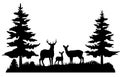 Vector forest and deer family.