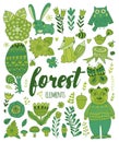 Vector forest elements in doodle childish style Royalty Free Stock Photo