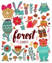 Vector forest elements in doodle childish style Royalty Free Stock Photo