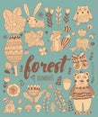 Vector forest elements in doodle childish style Royalty Free Stock Photo