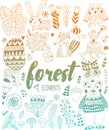 Vector forest elements in doodle childish style Royalty Free Stock Photo