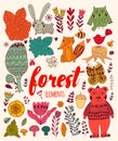 Vector forest elements in doodle childish style Royalty Free Stock Photo