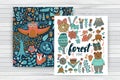 Vector forest elements in doodle childish style Royalty Free Stock Photo