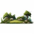 Detailed Botanical Illustration Of Cartoon Forest Scene With Semi-realistic Grass Royalty Free Stock Photo