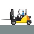 Vector Forklift with its driver man mock up side view. Solid and flat color design.