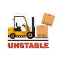 Vector forklift truck moving dropping cardboard boxes.
