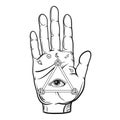 Vector fortune teller hand sketch with hand drawn all seeing eye Royalty Free Stock Photo