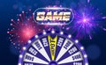 Vector fortune wheel, Online casino design concept. 3d object on abstract defocused circular blue bokeh background