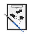 Vector fountain pen, fountain pen on Black clipboard and Black ink paint spots. Realistic style illustrated Royalty Free Stock Photo