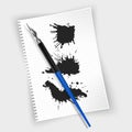 Fountain pen, fountain pen on sheet of paper and Black ink paint spots. Vector Realistic style illustrated Royalty Free Stock Photo