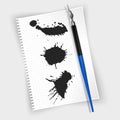 Fountain pen, fountain pen on sheet of paper and Black ink paint spots. Vector Realistic style illustrated Royalty Free Stock Photo