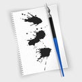 Fountain pen, fountain pen on sheet of paper and Black ink paint spots. Vector Realistic style illustrated Royalty Free Stock Photo