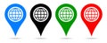Vector four color pointer map pin navigation with globe Royalty Free Stock Photo