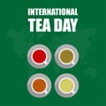 Vector of four tea cups with different flavors. isolated on a green background. perfect for international tea day posters, banners Royalty Free Stock Photo