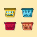 Vector of four vibrant flat vector icons of baskets on a table