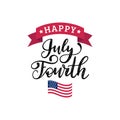 Vector Fourth of July hand lettering inscription for greeting banner etc.Happy Independence Day calligraphic background. Royalty Free Stock Photo