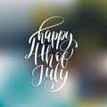 Vector Fourth of July hand lettering inscription for greeting card, banner etc. Happy Independence Day background.