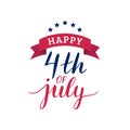 Vector Fourth of July hand lettering inscription for greeting card etc. Happy Independence Day calligraphic background. Royalty Free Stock Photo