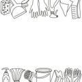 Vector frame with attributes for house cleaning and place for text. Card with objects for sanitation in doodle style Royalty Free Stock Photo