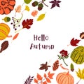 Vector frame with autumn leaves pumpkins berries and acorn.