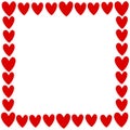 Vector frame, border from small red hearts. Simple romance symbol of love, background, decoration for Valentine\'s day Royalty Free Stock Photo