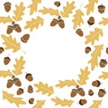 Vector frame of color oak leaves and acorns. Background, border in flat style. Themes is happy fall, forest Royalty Free Stock Photo